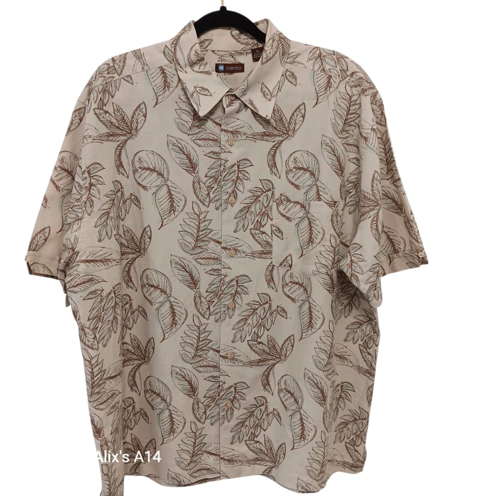 Centro Men's XL Hawaiian Shirt Linen Cotton Floral Aloha Beach Boho Casual